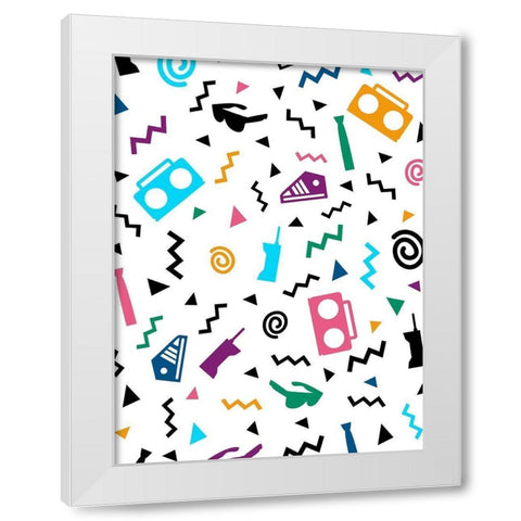 Hip Pop Pattern White Modern Wood Framed Art Print by Rodriquez Jr, Enrique