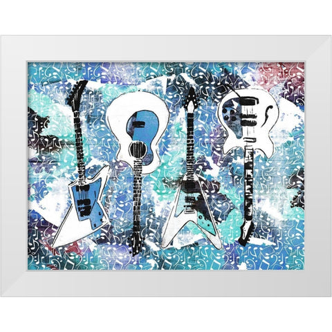 Music Guitars White Modern Wood Framed Art Print by Rodriquez Jr, Enrique