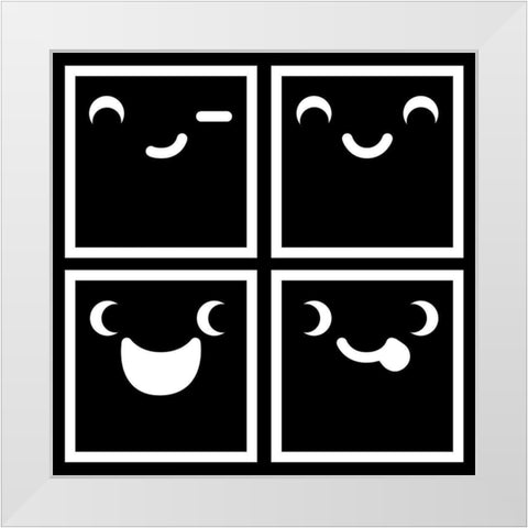 Fun Faces White Modern Wood Framed Art Print by Rodriquez Jr, Enrique