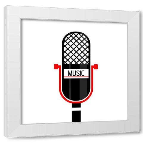 Microphone Music White Modern Wood Framed Art Print by Rodriguez, Enrique