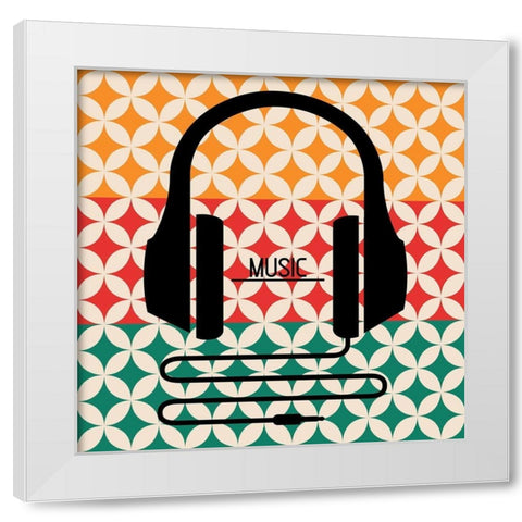 Headphones Music Retro White Modern Wood Framed Art Print by Rodriquez Jr, Enrique