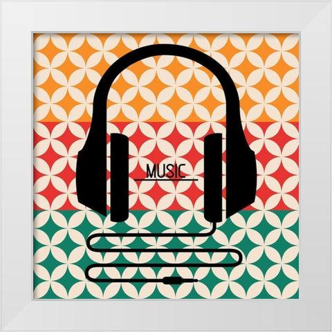 Headphones Music Retro White Modern Wood Framed Art Print by Rodriquez Jr, Enrique