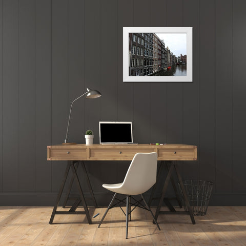 Damrak Amsterdam 2 White Modern Wood Framed Art Print by Frances, Stephanie