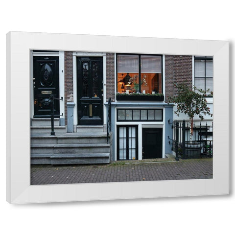 House Amsterdam White Modern Wood Framed Art Print by Frances, Stephanie