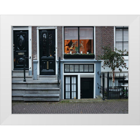 House Amsterdam White Modern Wood Framed Art Print by Frances, Stephanie
