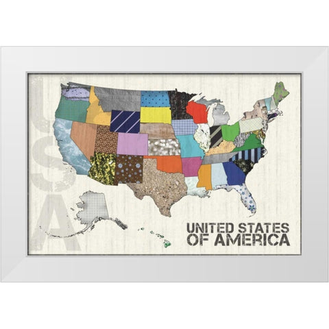 US Map White Modern Wood Framed Art Print by Gibbons, Lauren