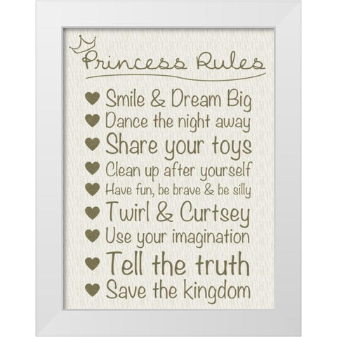 Princess Rules Cream White Modern Wood Framed Art Print by Gibbons, Lauren