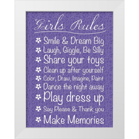 Girls Rules White Modern Wood Framed Art Print by Gibbons, Lauren