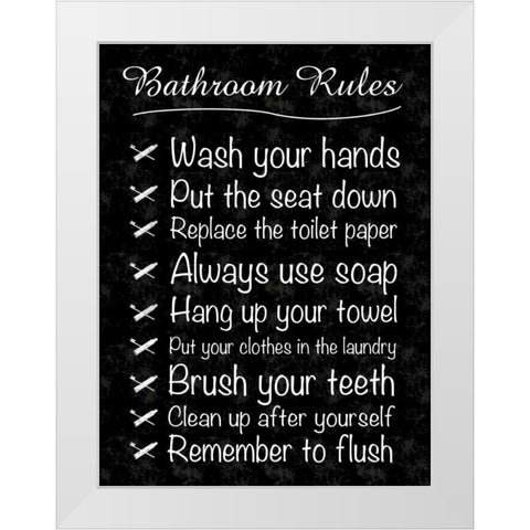 Bathroom Rules White Modern Wood Framed Art Print by Gibbons, Lauren