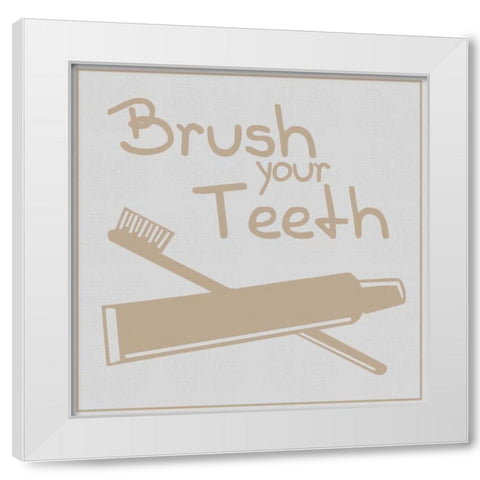 Brush Teeth Brown White Modern Wood Framed Art Print by Gibbons, Lauren