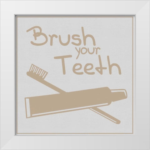 Brush Teeth Brown White Modern Wood Framed Art Print by Gibbons, Lauren