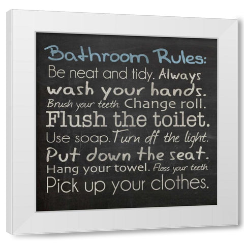 Bathroom Rules White Modern Wood Framed Art Print by Gibbons, Lauren