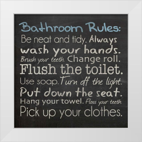 Bathroom Rules White Modern Wood Framed Art Print by Gibbons, Lauren