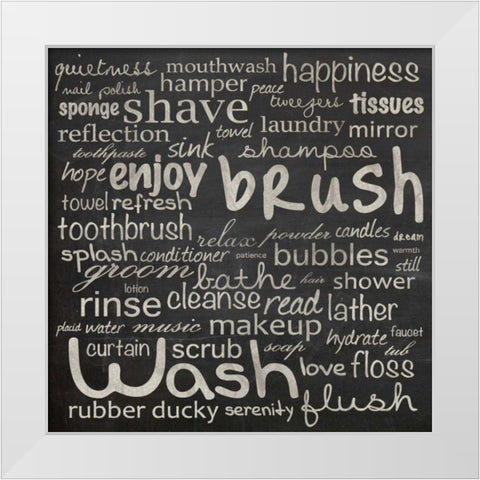 Bathroom Words White Modern Wood Framed Art Print by Gibbons, Lauren