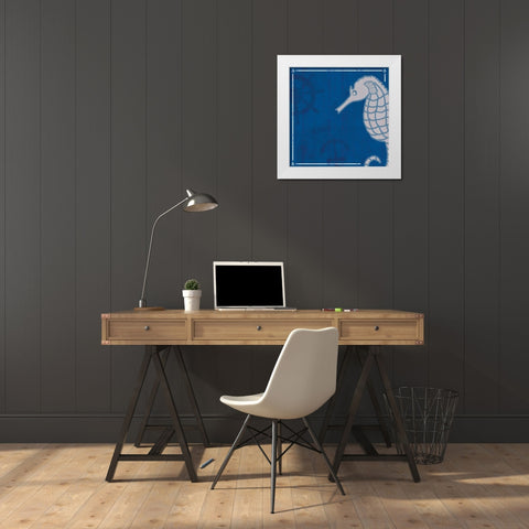 Blue Sea Horse White Modern Wood Framed Art Print by Gibbons, Lauren