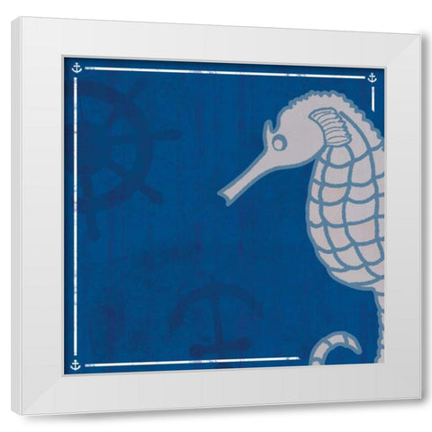 Blue Sea Horse White Modern Wood Framed Art Print by Gibbons, Lauren