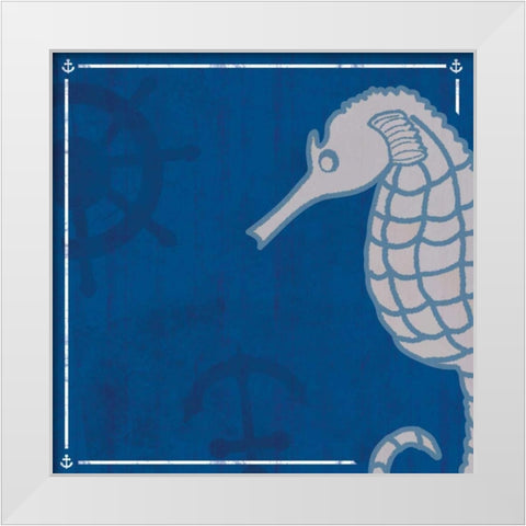 Blue Sea Horse White Modern Wood Framed Art Print by Gibbons, Lauren
