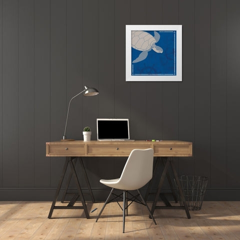 Blue Sea Turtle White Modern Wood Framed Art Print by Gibbons, Lauren