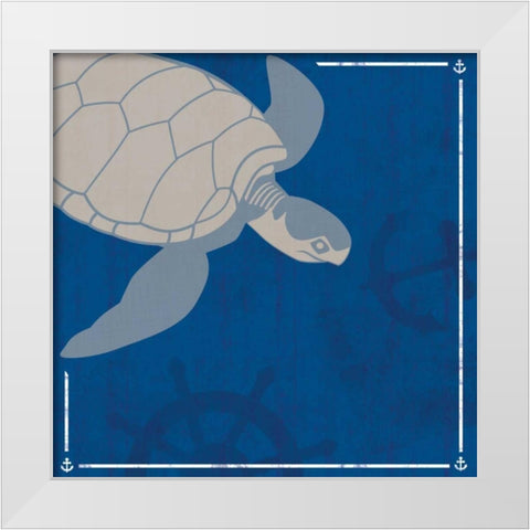 Blue Sea Turtle White Modern Wood Framed Art Print by Gibbons, Lauren