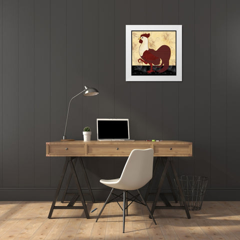 A Vertical Rooster White Modern Wood Framed Art Print by Gibbons, Lauren