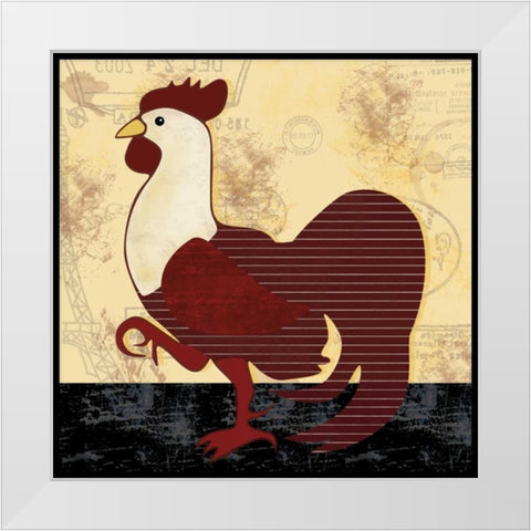 A Vertical Rooster White Modern Wood Framed Art Print by Gibbons, Lauren
