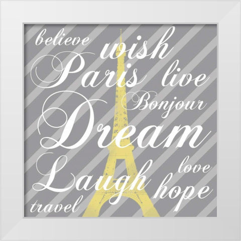 Paris 3 Gray Words White Modern Wood Framed Art Print by Gibbons, Lauren