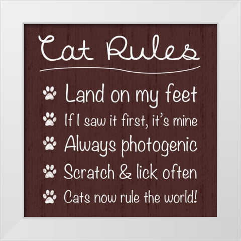 Cat Rules White Modern Wood Framed Art Print by Gibbons, Lauren
