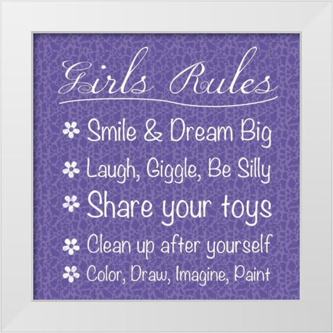 Girls Rules White Modern Wood Framed Art Print by Gibbons, Lauren