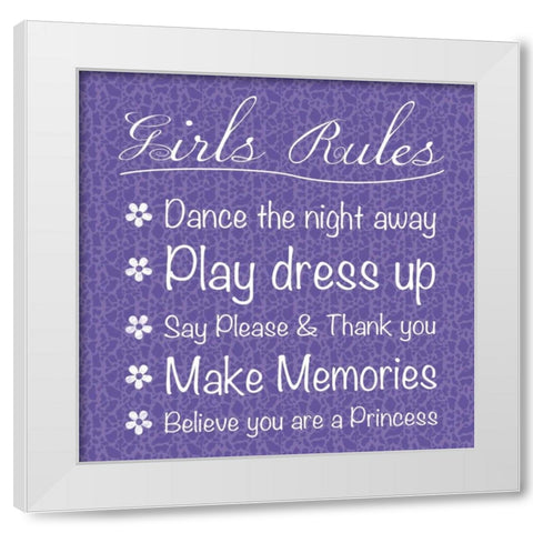 Girls Rules White Modern Wood Framed Art Print by Gibbons, Lauren