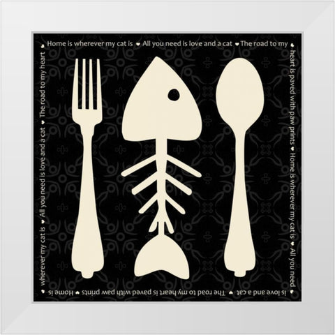 Cat Dine White Modern Wood Framed Art Print by Gibbons, Lauren