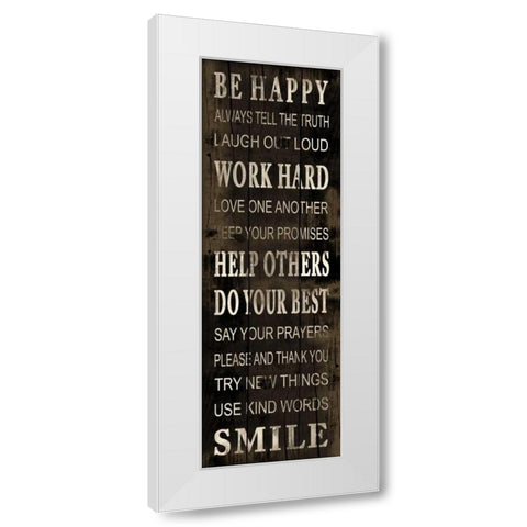 Be Happy White Modern Wood Framed Art Print by Grey, Jace