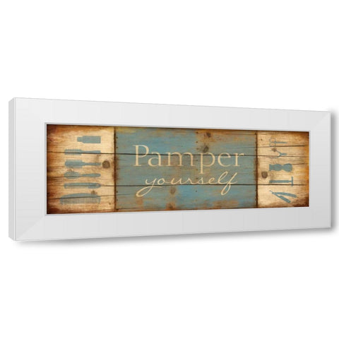 Pamper Yourself White Modern Wood Framed Art Print by Grey, Jace
