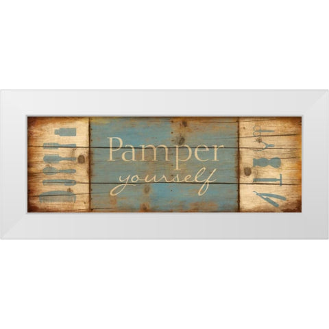 Pamper Yourself White Modern Wood Framed Art Print by Grey, Jace
