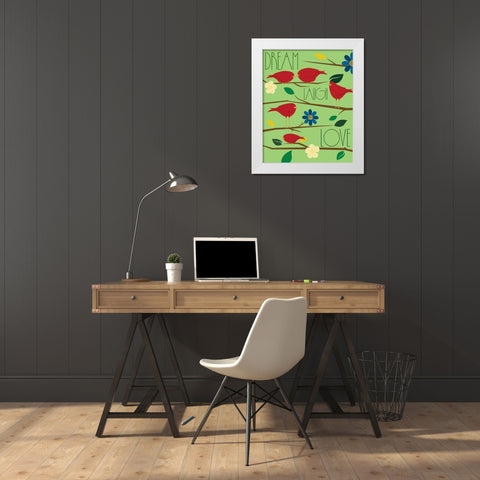 Red Birds II White Modern Wood Framed Art Print by Grey, Jace