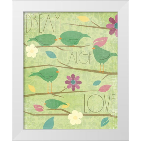 Green Birds I White Modern Wood Framed Art Print by Grey, Jace