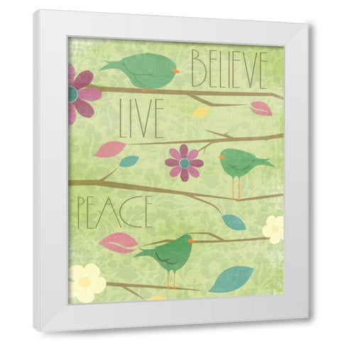 Green Birds II White Modern Wood Framed Art Print by Grey, Jace