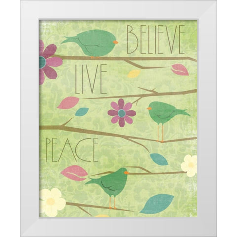 Green Birds II White Modern Wood Framed Art Print by Grey, Jace