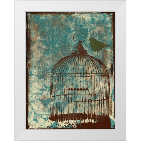 Birdcage on Teal 1 White Modern Wood Framed Art Print by Grey, Jace
