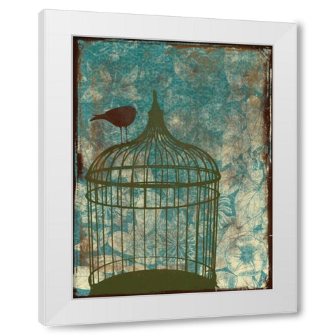 Birdcage on Teal 2 White Modern Wood Framed Art Print by Grey, Jace