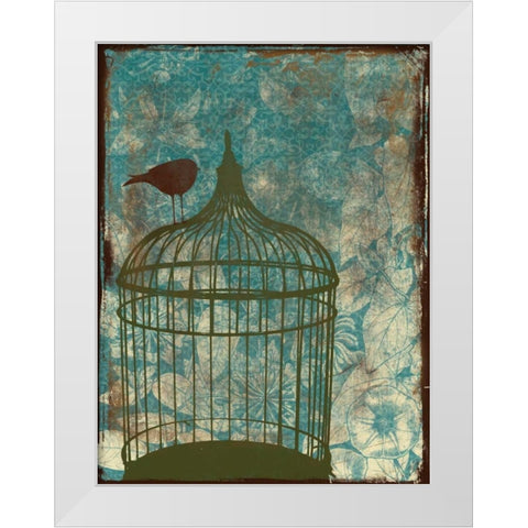 Birdcage on Teal 2 White Modern Wood Framed Art Print by Grey, Jace
