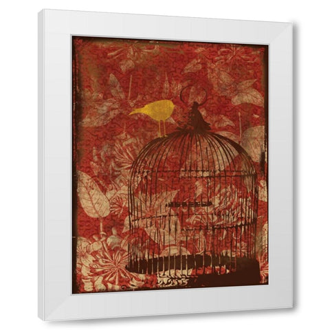 Birdcage on Red 1 White Modern Wood Framed Art Print by Grey, Jace