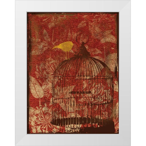 Birdcage on Red 1 White Modern Wood Framed Art Print by Grey, Jace