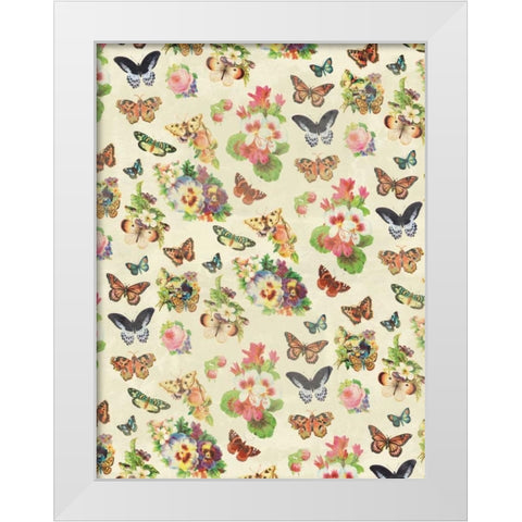 Butterflies and Flowers White Modern Wood Framed Art Print by Grey, Jace