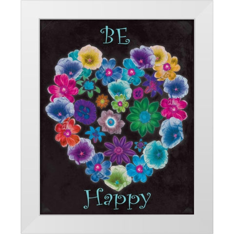 Be Happy White Modern Wood Framed Art Print by Grey, Jace