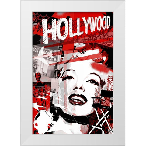Marilyn Red Hollywood White Modern Wood Framed Art Print by Grey, Jace