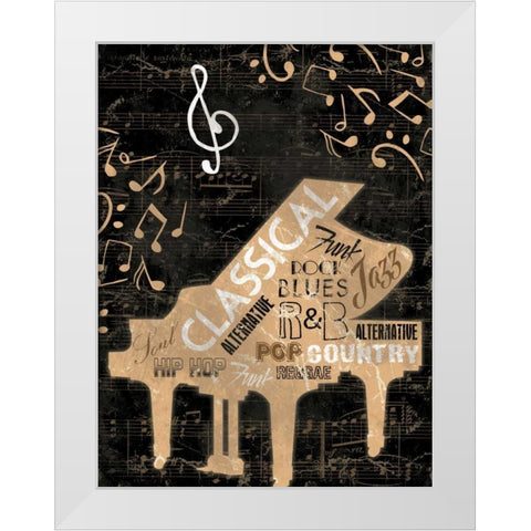 Music Notes Black Mate White Modern Wood Framed Art Print by Grey, Jace