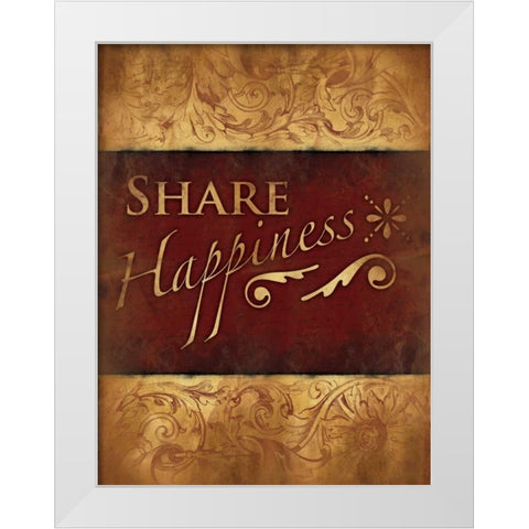Share Happiness White Modern Wood Framed Art Print by Grey, Jace