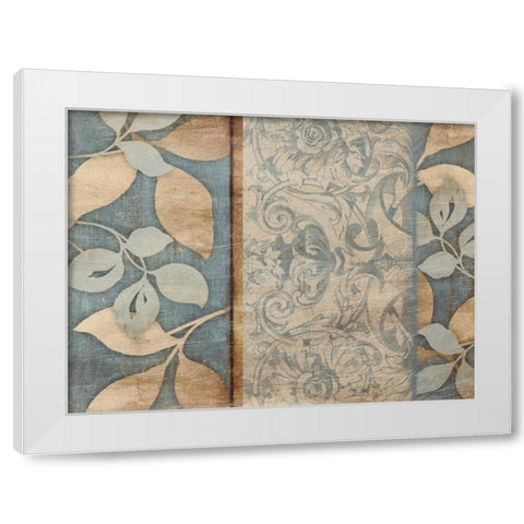 Floral pattern blue White Modern Wood Framed Art Print by Grey, Jace