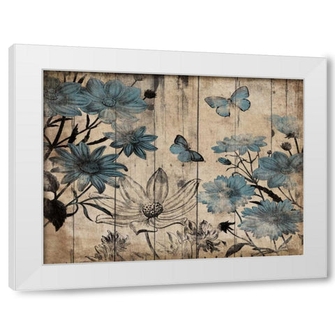 Blue Floral Wood White Modern Wood Framed Art Print by Grey, Jace
