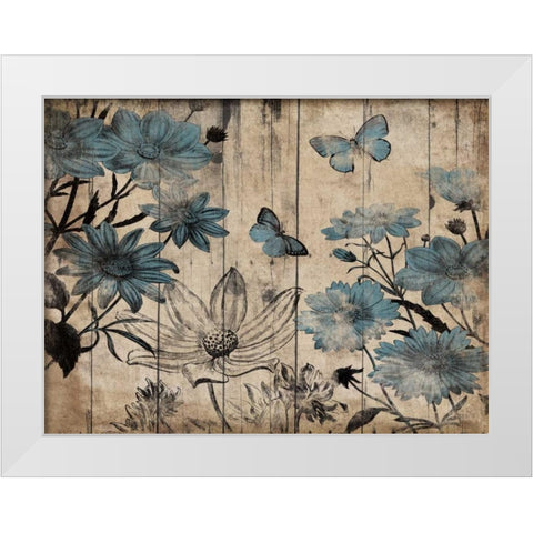 Blue Floral Wood White Modern Wood Framed Art Print by Grey, Jace